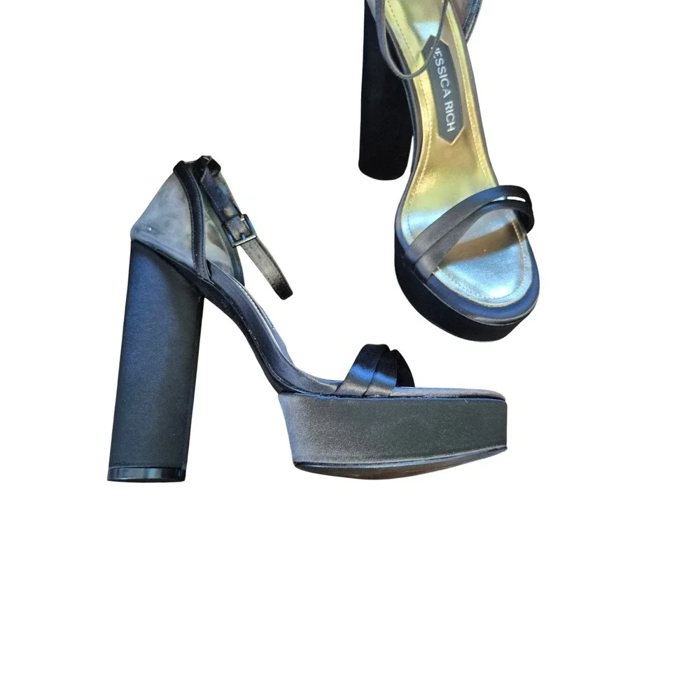 Jessica Rich Noir Platform Sandals Heels Satin Black  Formal Party eu 38